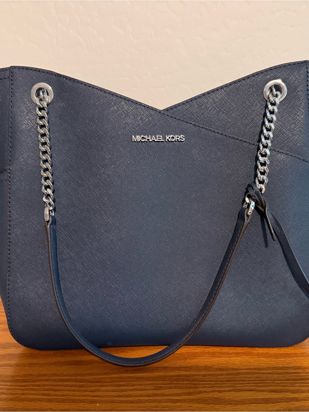 Michael Kors Navy Saffiano Leather Chain Shoulder Bag